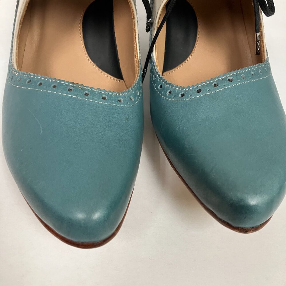 *NEVER WORN* Fluevog 2016 Wonder LYRA Mary Janes, Gray/Blue/Black, Size 9 (TTS). - Picture 4 of 16